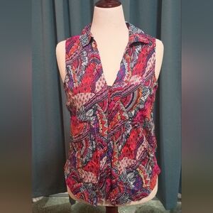 Anthropologie Pink Red Graphic Sleeveless Blouse